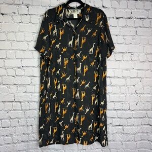 WNY Vintage 90s Sheer Black Orange Giraffe Print Midi Dress (Needs Slip) Size 16